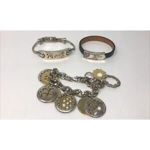 Lot of 3 Brighton Bracelets - Silver Plated & Leather - Mom & Smiling Is Free
